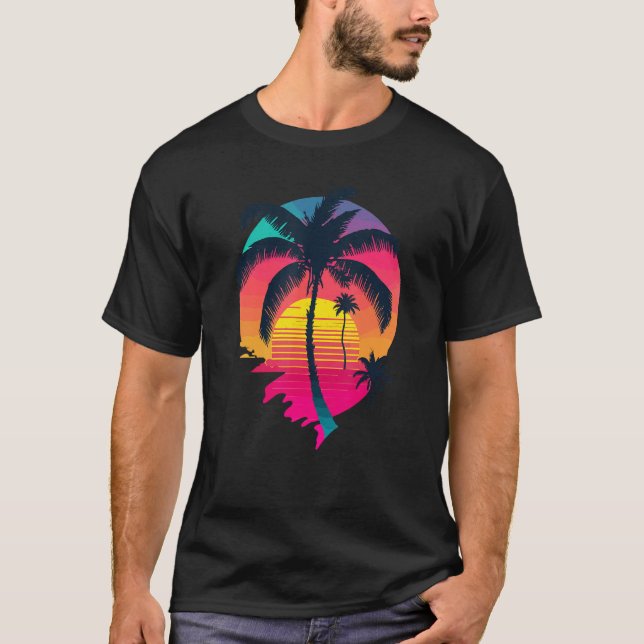 Synth Island Sunset Synthwave Aesthetic Palm Tree  T-Shirt (Vorderseite)