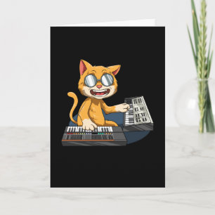 Synthesizer Cat Playing Analog Synthesizer Karte