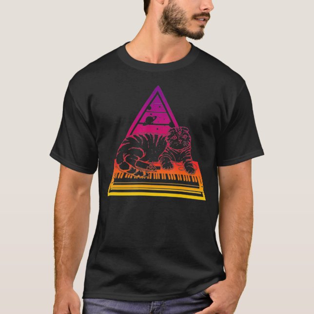 Synthesizer Cat Techno Synth Analog T-Shirt (Vorderseite)