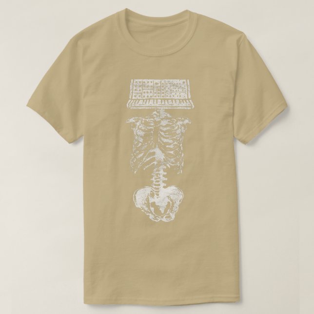 Synthesizer Head Skeleton Nerd Producer Studio Ana T-Shirt (Design vorne)