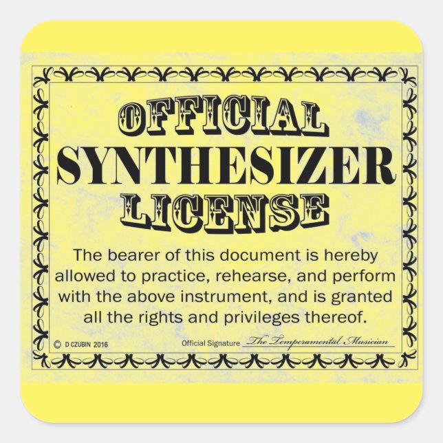 Synthesizer License Square Aufkleber (Vorderseite)