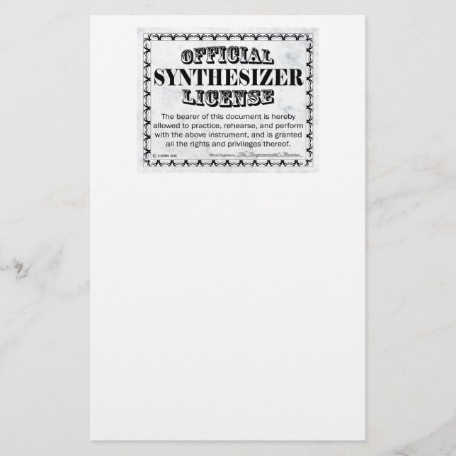 Synthesizer-Lizenz Briefpapier (Vorderseite)