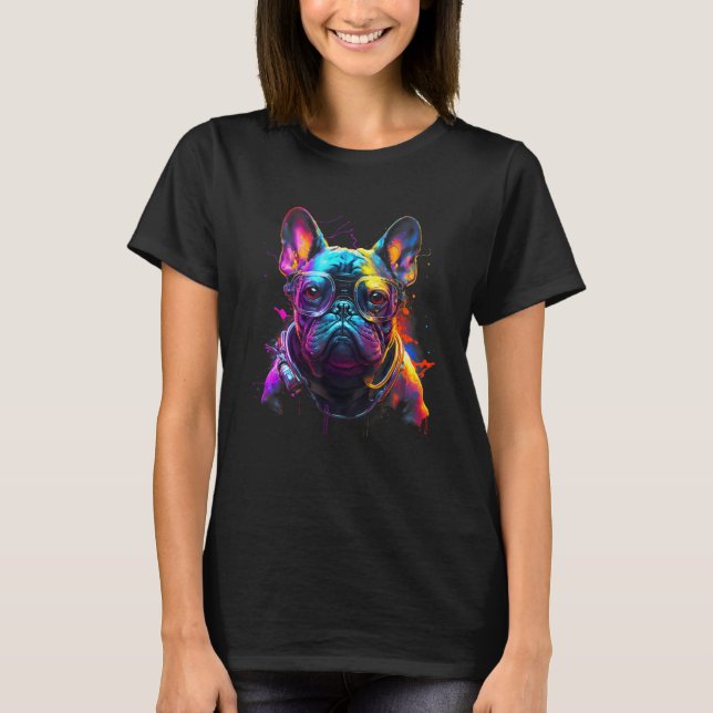 Synthwave Ästhetischer Vaporwave-Mops mit Brillenr T-Shirt (Vorderseite)