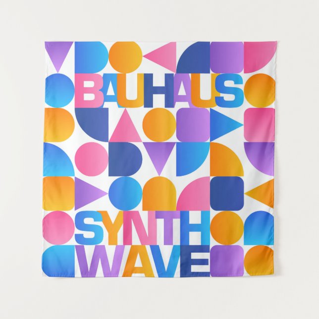 Synthwave Bauhaus Rainbow Poster #1 (pink-blau-yel Wandteppich (Vorderseite)