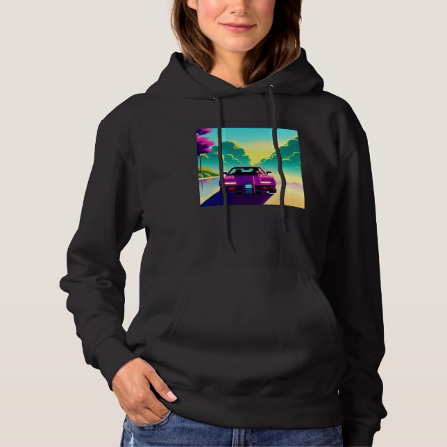 Synthwave car outrun retrowave futuresynth sci fi  hoodie (Vorderseite)
