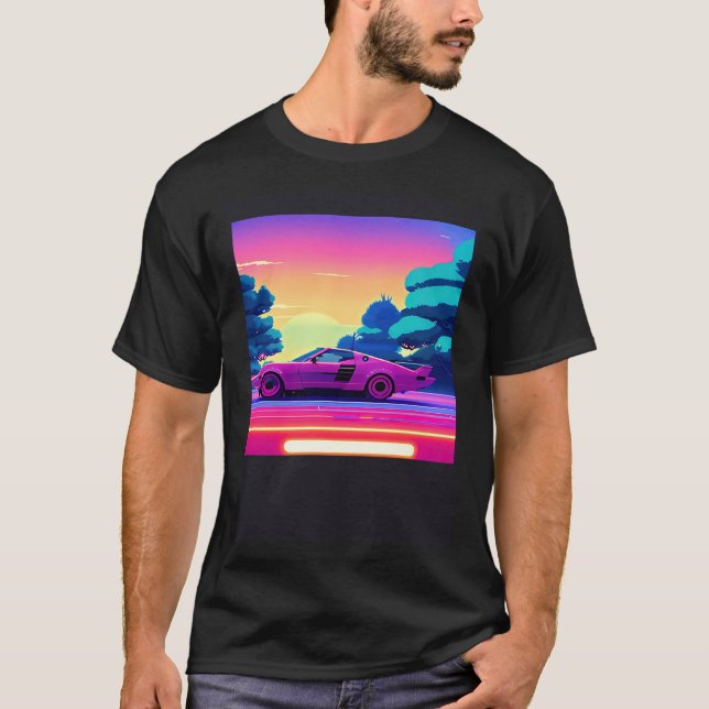 Synthwave car outrun retrowave futuresynth sci fi  T-Shirt (Vorderseite)
