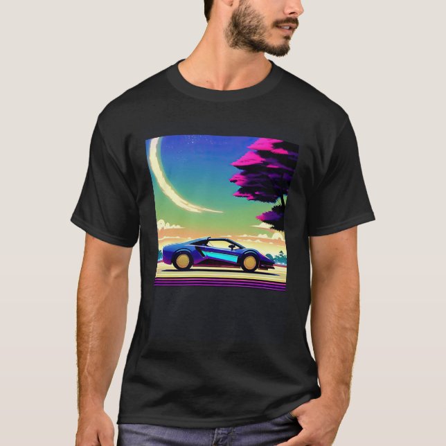 Synthwave car outrun retrowave futuresynth sci fi  T-Shirt (Vorderseite)