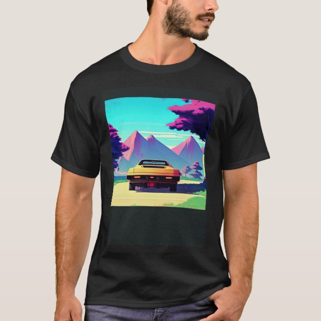 Synthwave car outrun retrowave futuresynth sci fi  T-Shirt (Vorderseite)