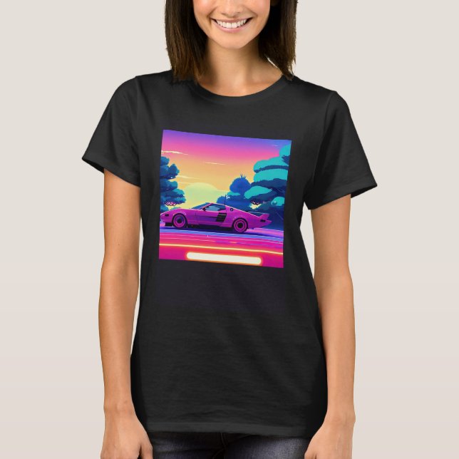 Synthwave car outrun retrowave futuresynth sci fi  T-Shirt (Vorderseite)