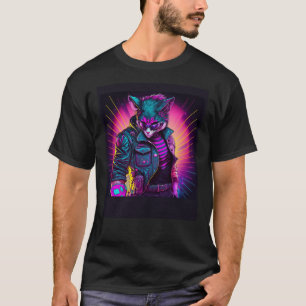 Synthwave Cat Retro 80er Vibe T-Shirt