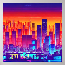 Synthwave/Cyberpunk City at Sunset Poster