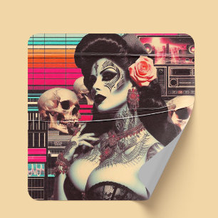 Synthwave Gruselige Pin-up Quadratischer Aufkleber