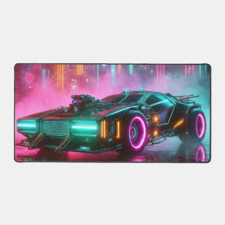 Synthwave-Hyper-Car im lebhaften Neon Desk Mat Schreibtischunterlage