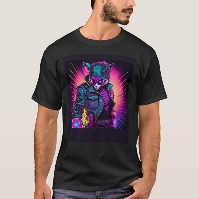 Synthwave-Katze Retro-80er-Vibe T-Shirt (Vorderseite)