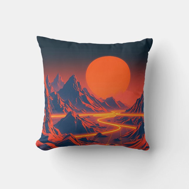Synthwave Landschaft mit Neon Mountains Kissen (Vorderseite)