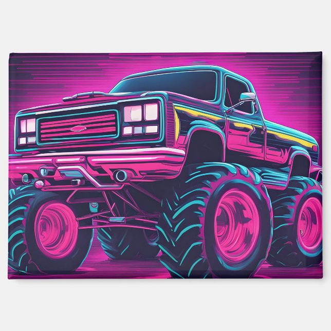 Synthwave Monster Truck Magnet (Vorderseite)
