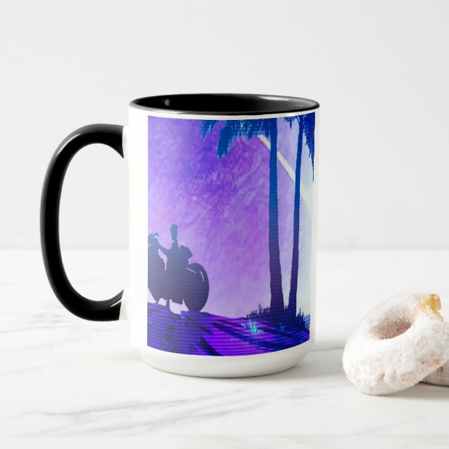 Synthwave-Motorrad-Tasse Tasse (Mit Donut)