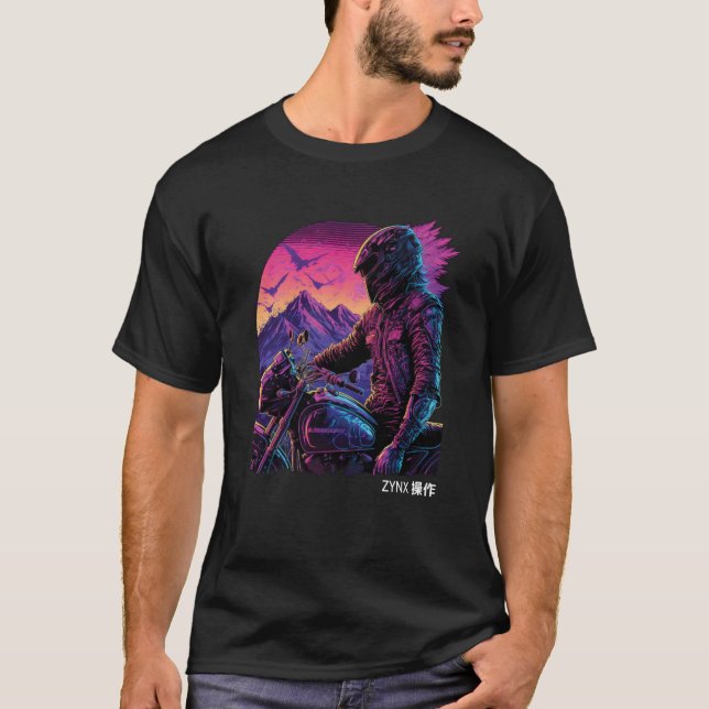 Synthwave Motorradfahrer Vaporwave Punk Rocker S T-Shirt (Vorderseite)