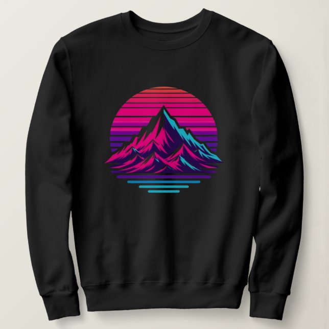 Synthwave Mountain Sweatshirt – Retro Sunset Stree (Design vorne)