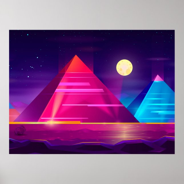 Synthwave Neon City - Ägypten, Pyramide Poster (Vorne)