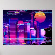 Synthwave Neon City - Tokio glitte