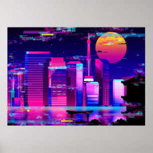 Synthwave Neon City - Tokio glitte Poster