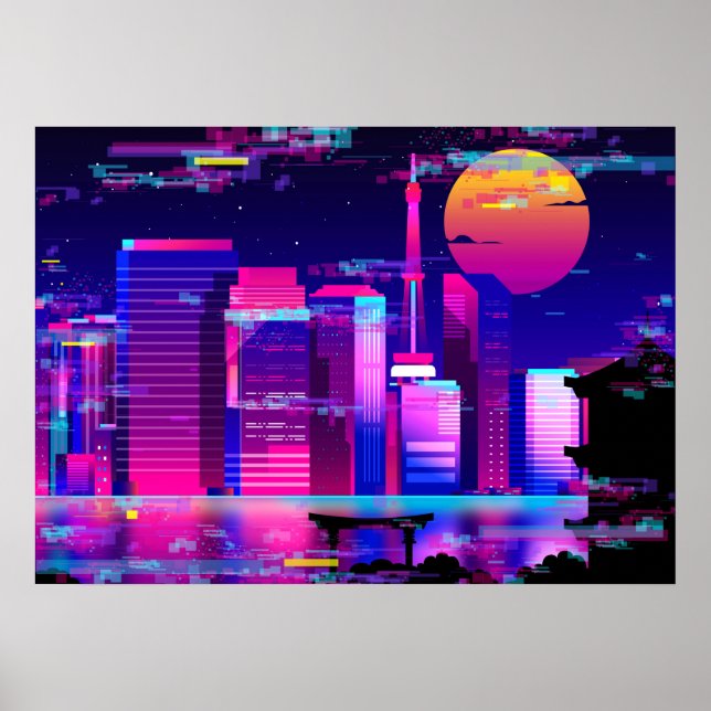 Synthwave Neon City - Tokio glitte Poster (Vorne)