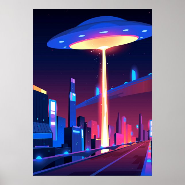 Synthwave Neon City: UFO Poster (Vorne)