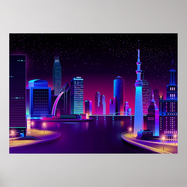 Synthwave Neon City ⛔ Vector art Poster (Vorne)