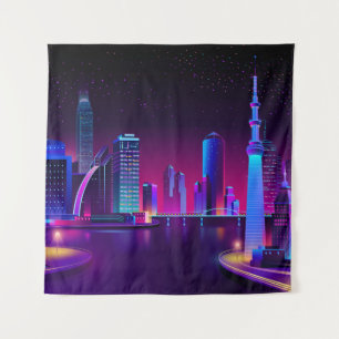 Synthwave Neon City ⛔ Vector art Wandteppich