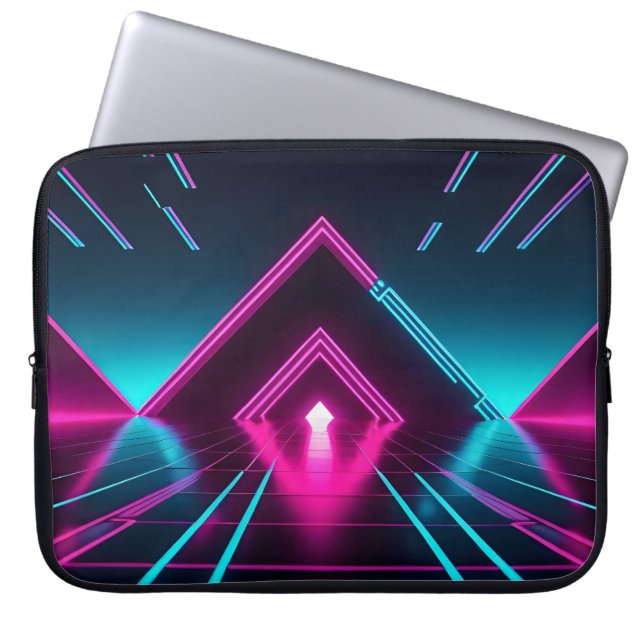 Synthwave Neon-Pyramidentunnel Leuchtender Cyberpu Laptopschutzhülle (Vorderseite)