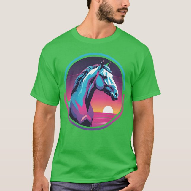 Synthwave-Pferd T-Shirt (Vorderseite)