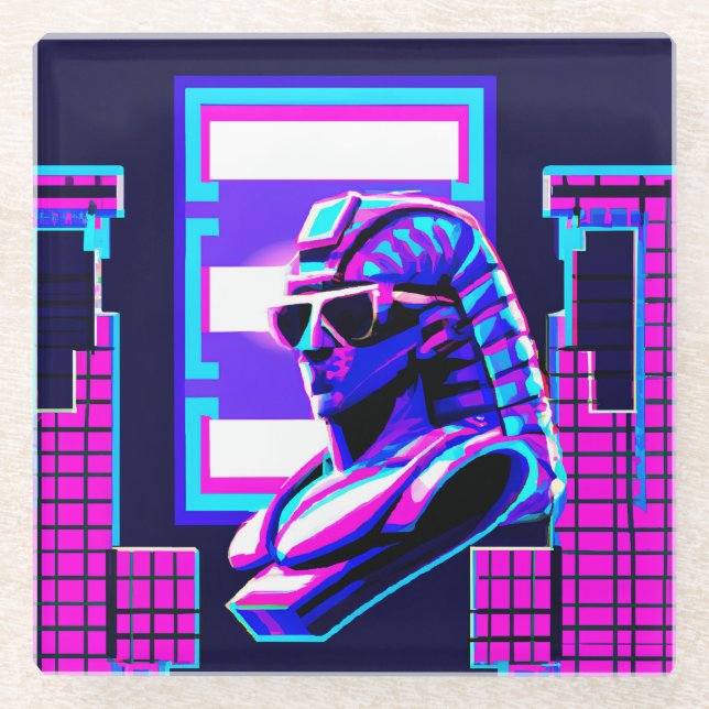 Synthwave-Pharao Glasuntersetzer (Vorderseite)