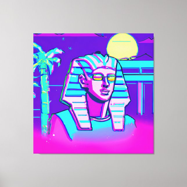Synthwave-Pharao Leinwanddruck (Vorderseite)