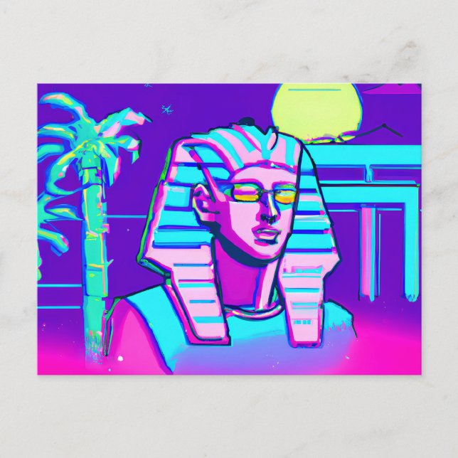 Synthwave-Pharao Postkarte (Vorderseite)