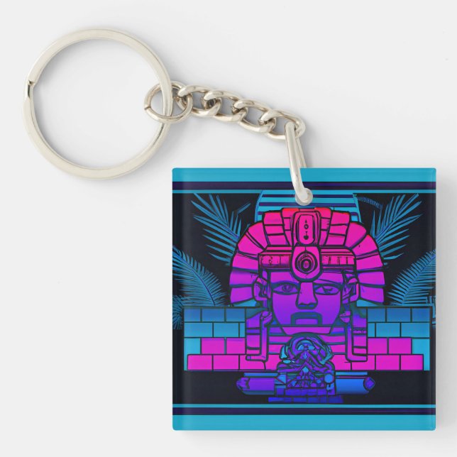 Synthwave-Pharao Schlüsselanhänger (Vorderseite)