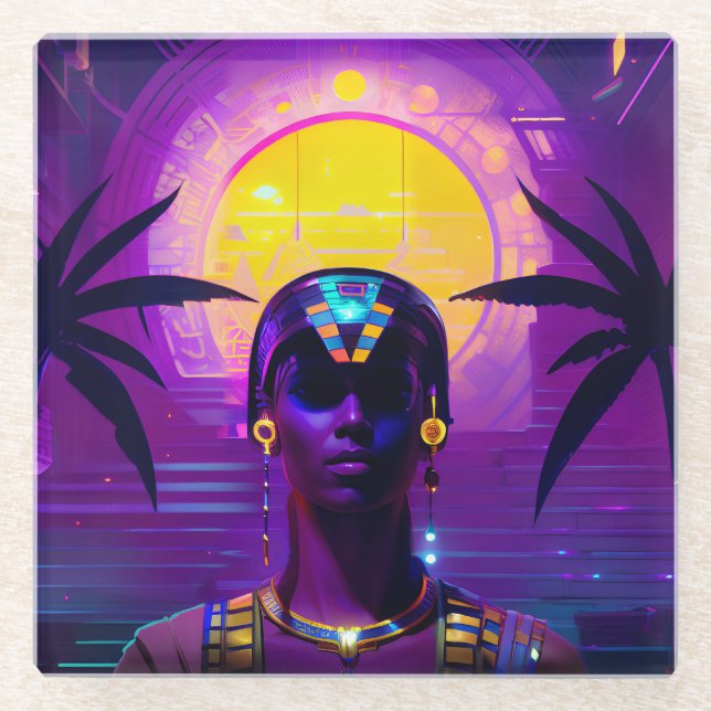Synthwave Pharaoh Glasuntersetzer (Vorderseite)