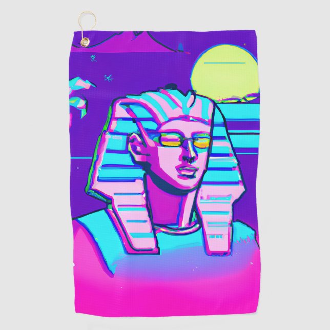 Synthwave Pharaoh Golfhandtuch (Vorderseite)