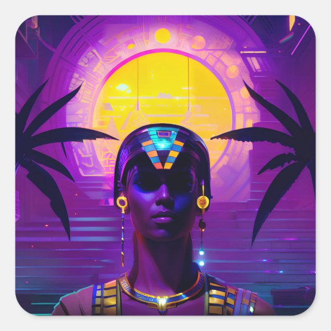 Synthwave Pharaoh Quadratischer Aufkleber (Vorderseite)