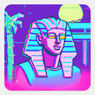 Synthwave Pharaoh Quadratischer Aufkleber