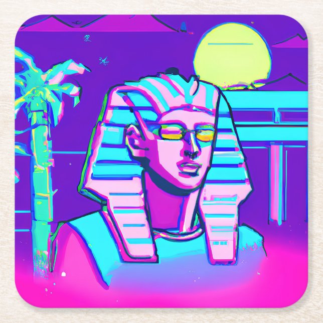 Synthwave Pharaoh Rechteckiger Pappuntersetzer (Vorderseite)