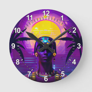 Synthwave Pharaoh Runde Wanduhr