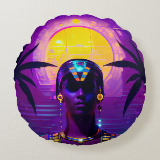 Synthwave Pharaoh Rundes Kissen