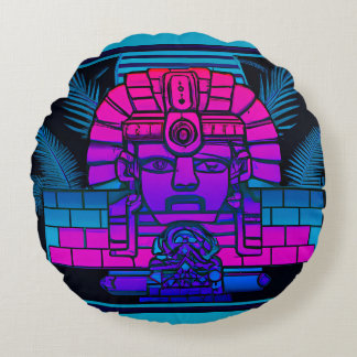 Synthwave Pharaoh Rundes Kissen