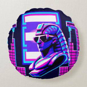 Synthwave Pharaoh Rundes Kissen