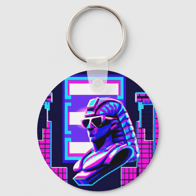 Synthwave Pharaoh Schlüsselanhänger (Vorderseite)