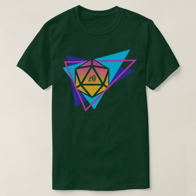 Synthwave Polyhedral D20 Dice Retro Tabletop RPG T-Shirt (Design vorne)