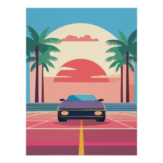 Synthwave Retro Car Wall Poster