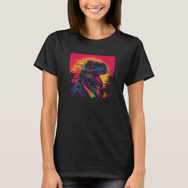 Synthwave Retro Dinosaur T-Rex Synthwave 80s Cultu T-Shirt (Vorderseite)