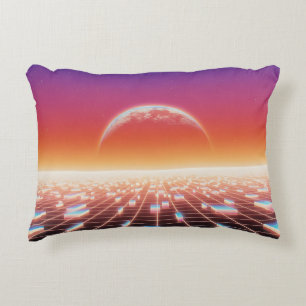 Synthwave-Retro-Futuristische Landschaft Dekokissen